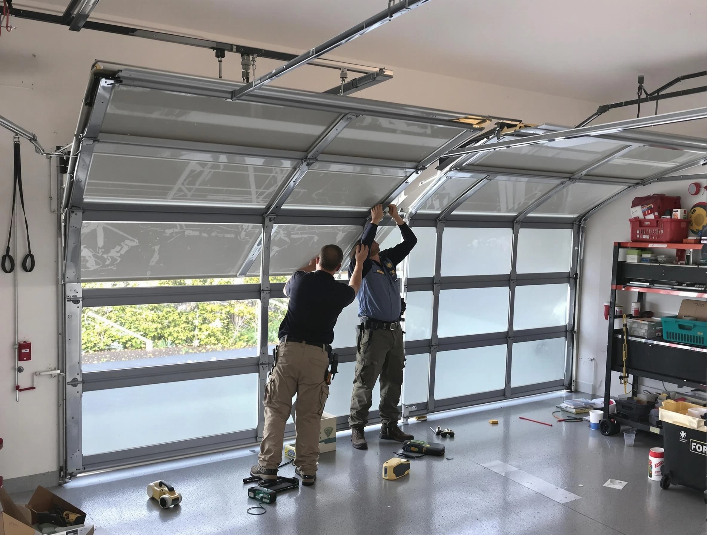 Pleasant View Garage Door Repair expert performing precise panel replacement on Pleasant View garage door