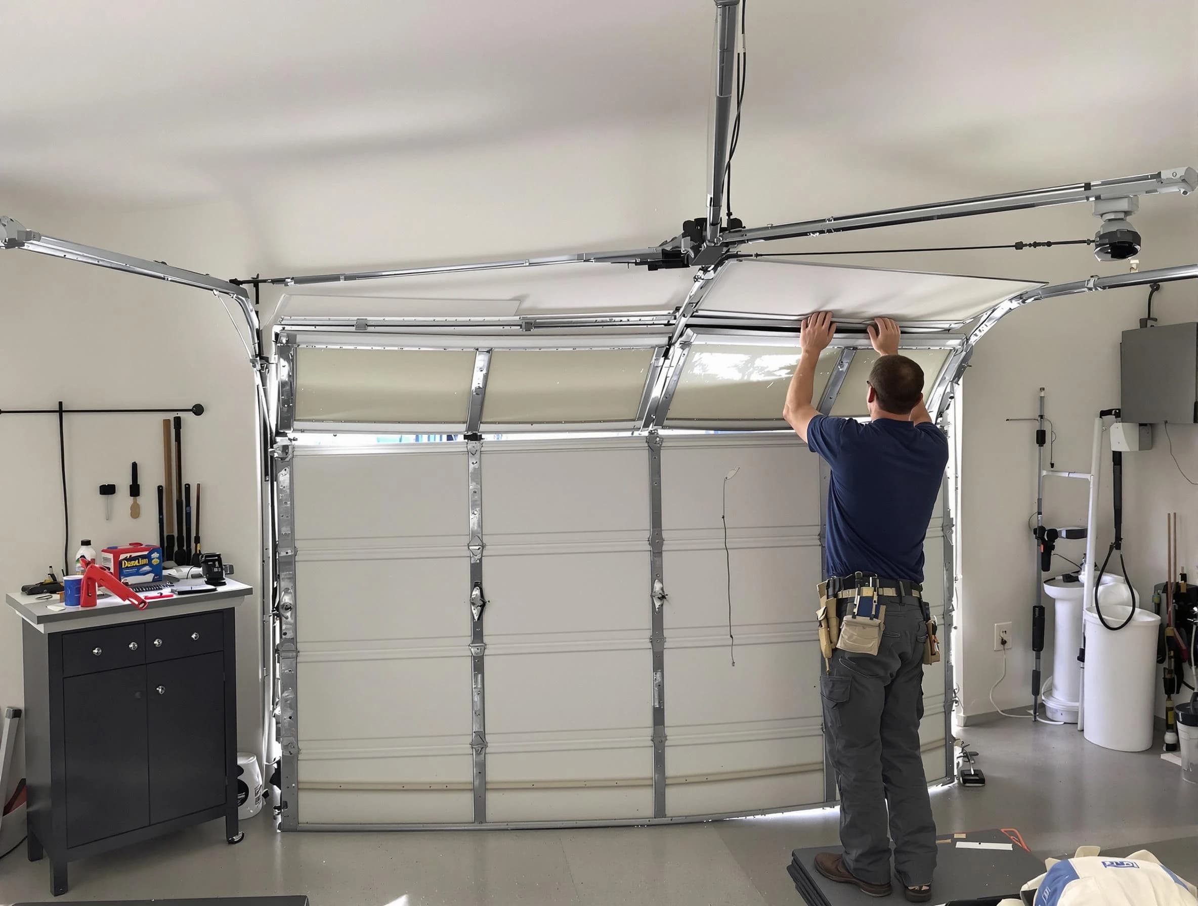 Pleasant View Garage Door Repair specialist performing precise section replacement on Pleasant View garage door