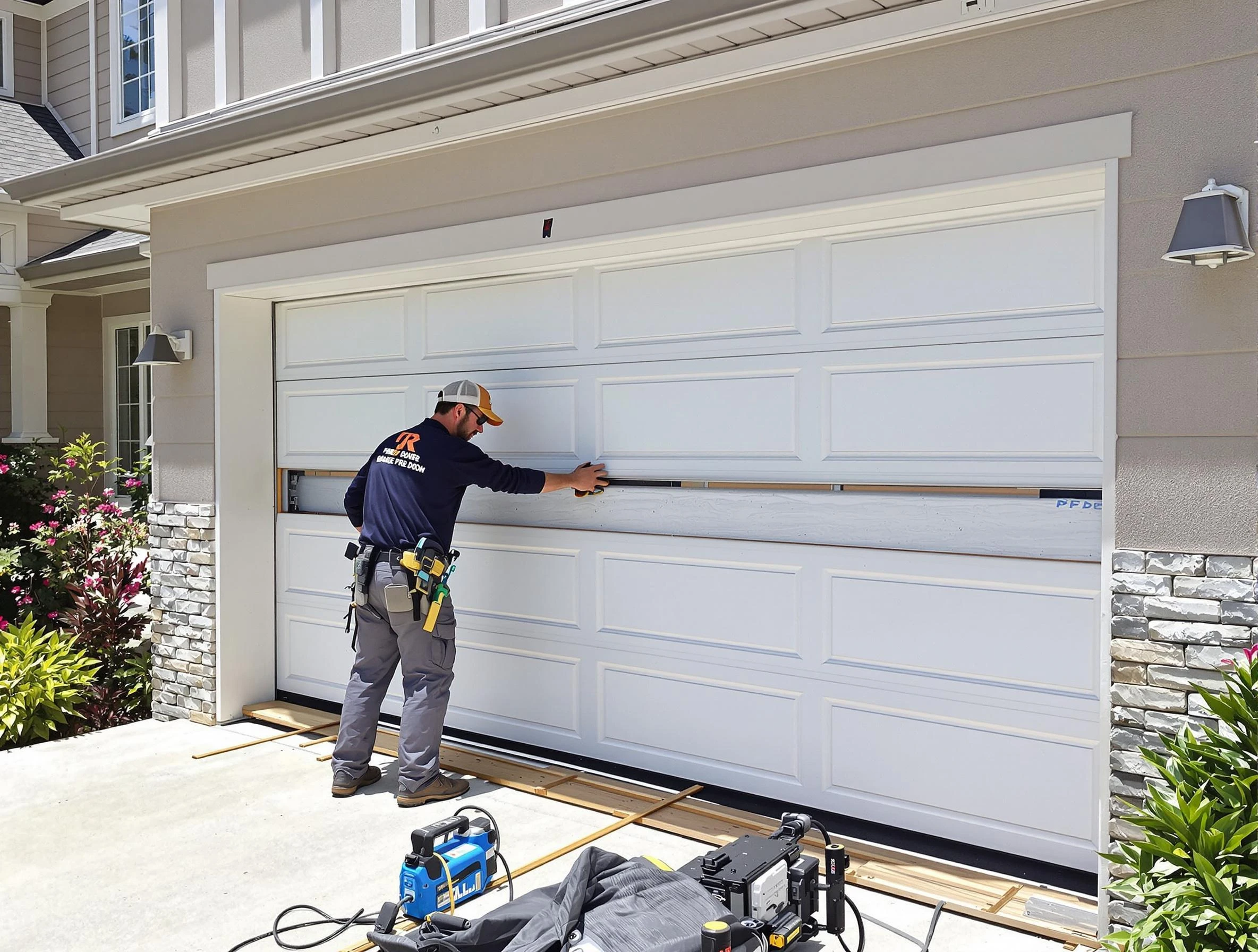 Pleasant View Garage Door Repair team performing complete garage door replacement at Pleasant View residence