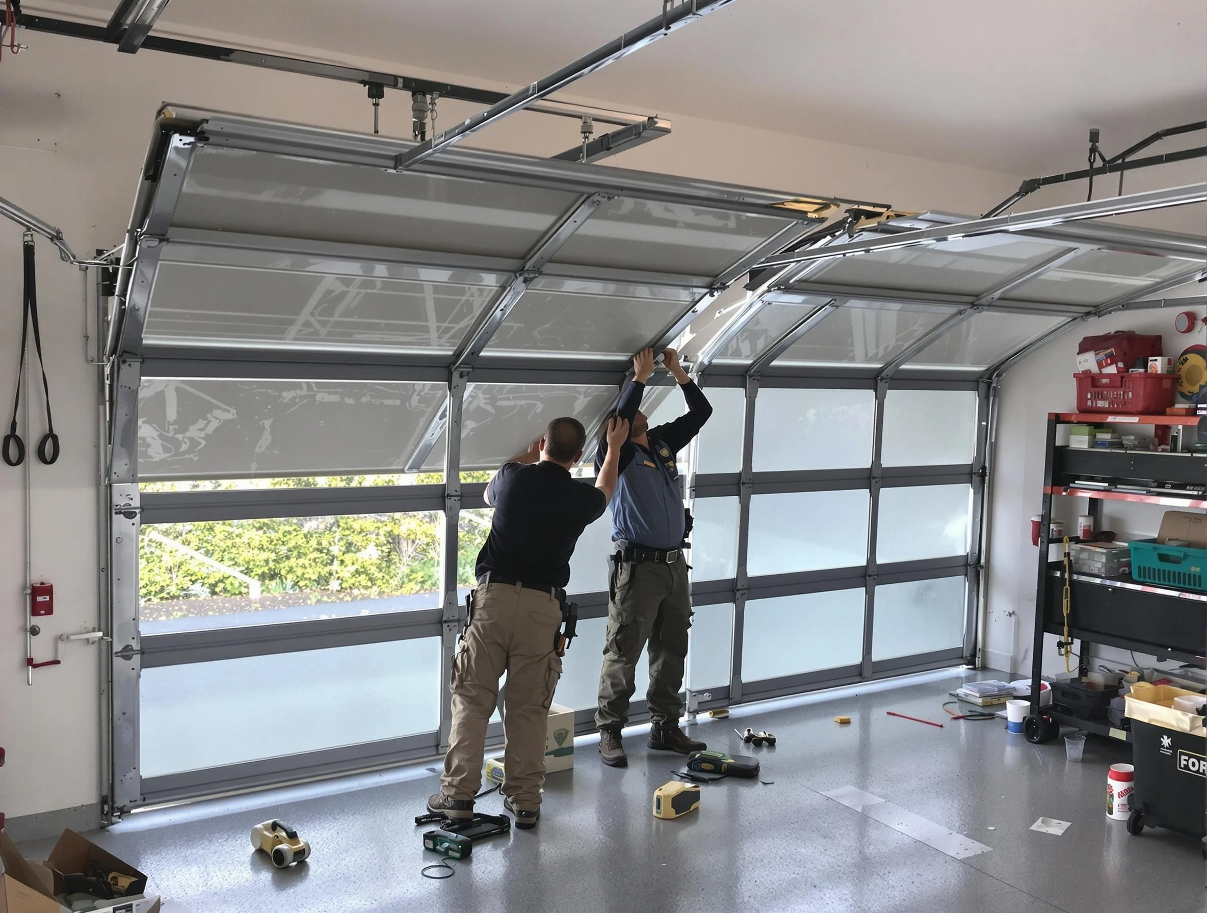 Pleasant View Garage Door Repair expert performing precise panel replacement on Pleasant View garage door
